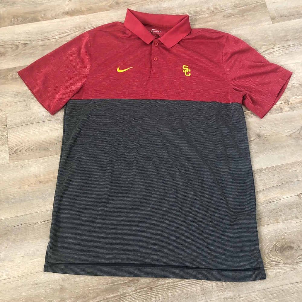 Nike Dri Fit USC Trojans Polo Golf Shirt Football Red Men’s Size Large